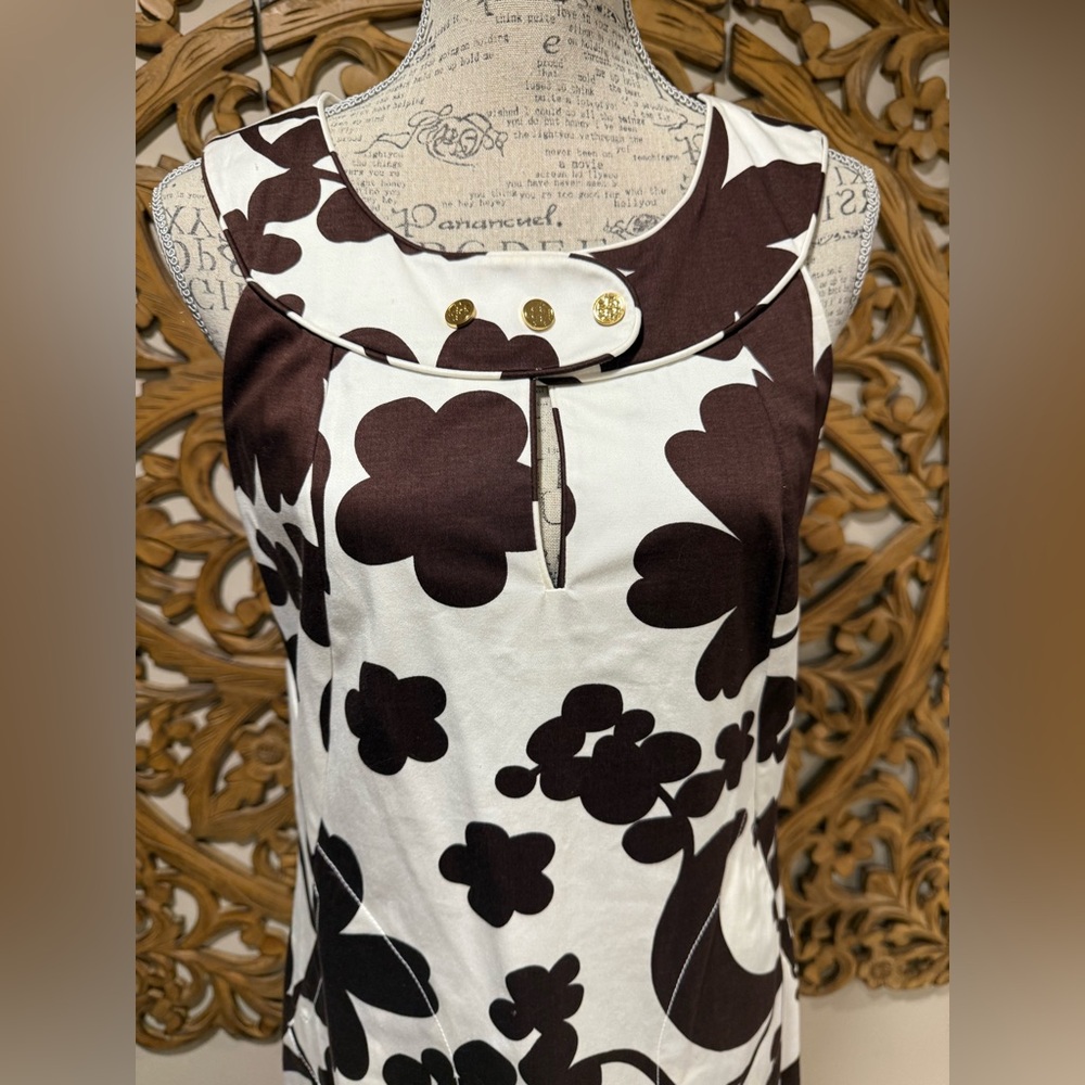 Tory Burch Brown and White Floral Midi Dress